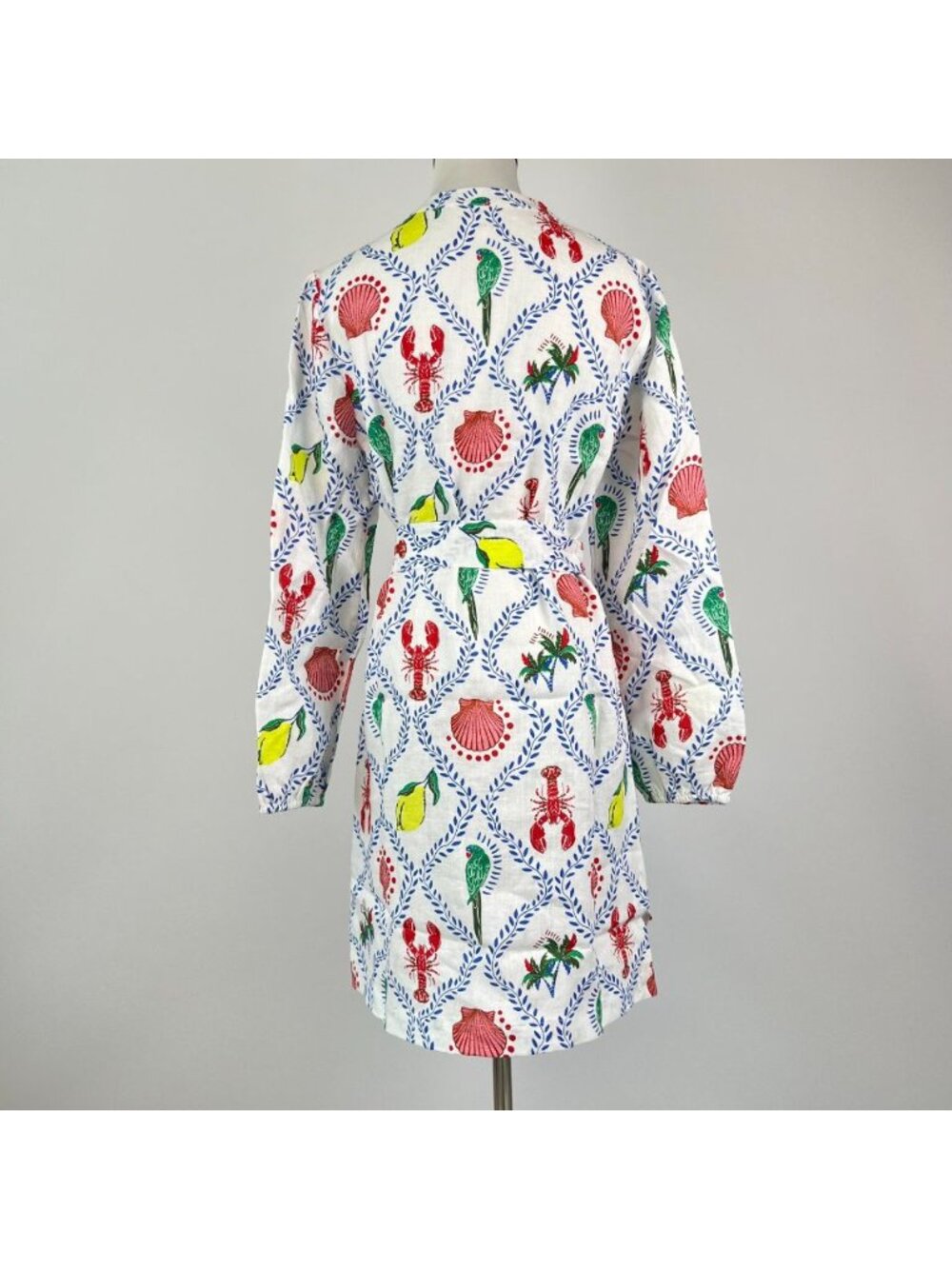NWOT Boden Cleo Linen Tie Waist Dress Multicolor V-Neck Size 8 - Picture 6 of 14